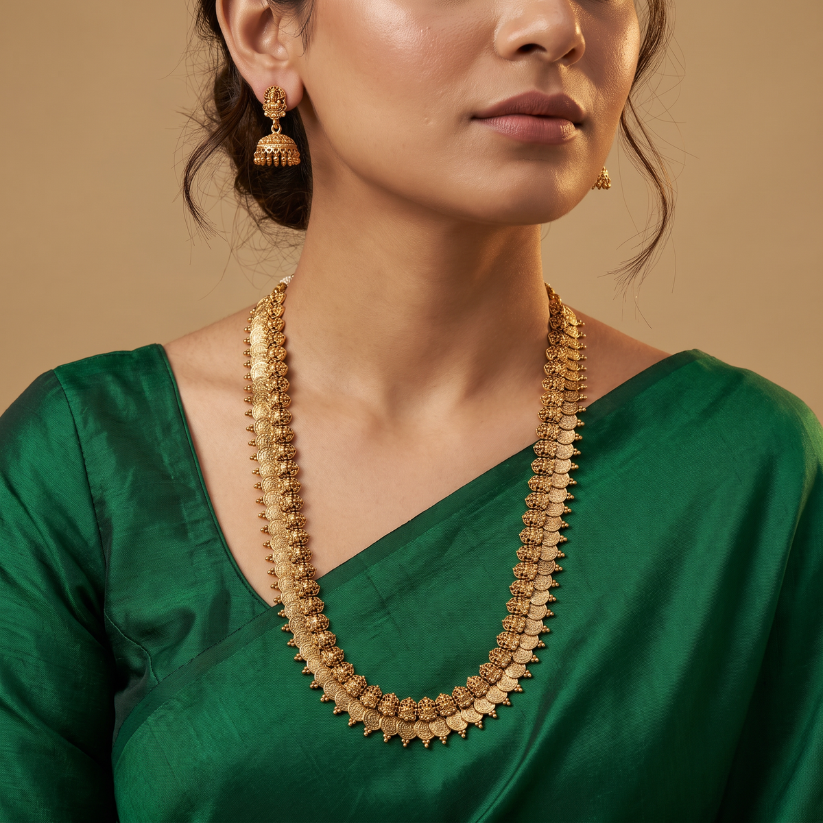 Lakshmi Coin Antique Long Haara Set with Temple Design