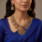 Floral Antique Necklace Set with Chandbali Temple Pendant
