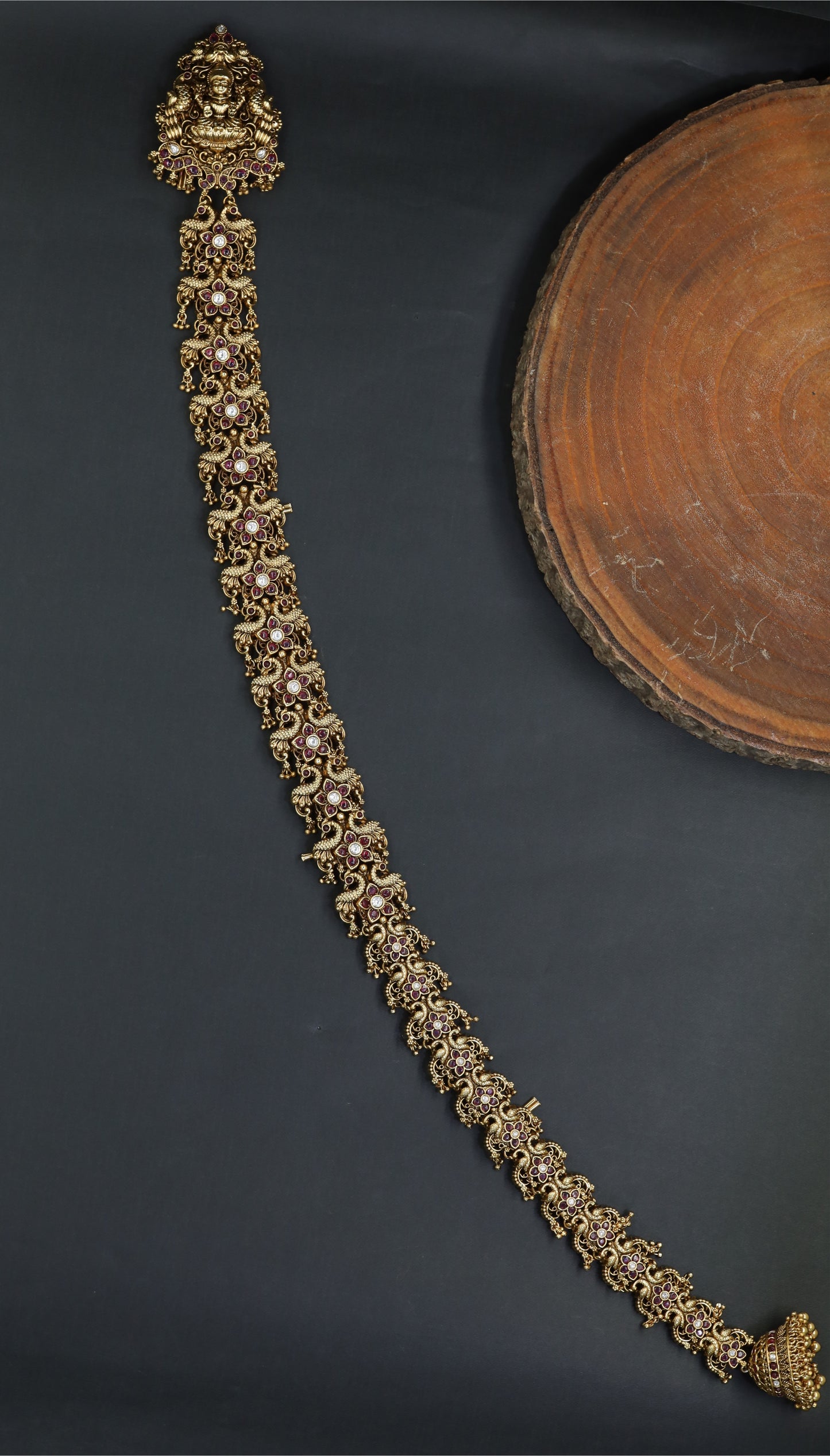 Lakshmi Antique Long Jade Bille with Intricate Temple Craftsmanship