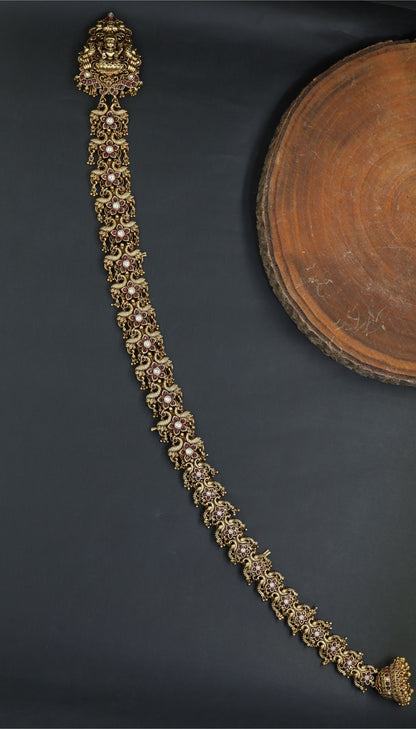 Lakshmi Antique Long Jade Bille with Intricate Temple Craftsmanship