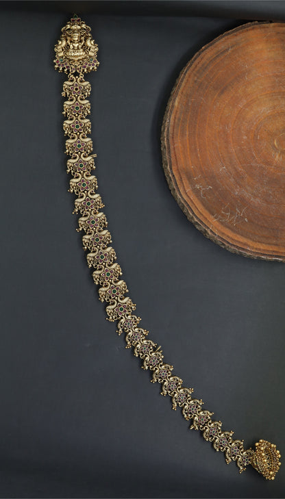 Lakshmi Antique Long Jade Bille with Temple Floral Heritage Design