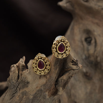 Artisan Teardrop Antique Stud with Intricate Floral Craftsmanship