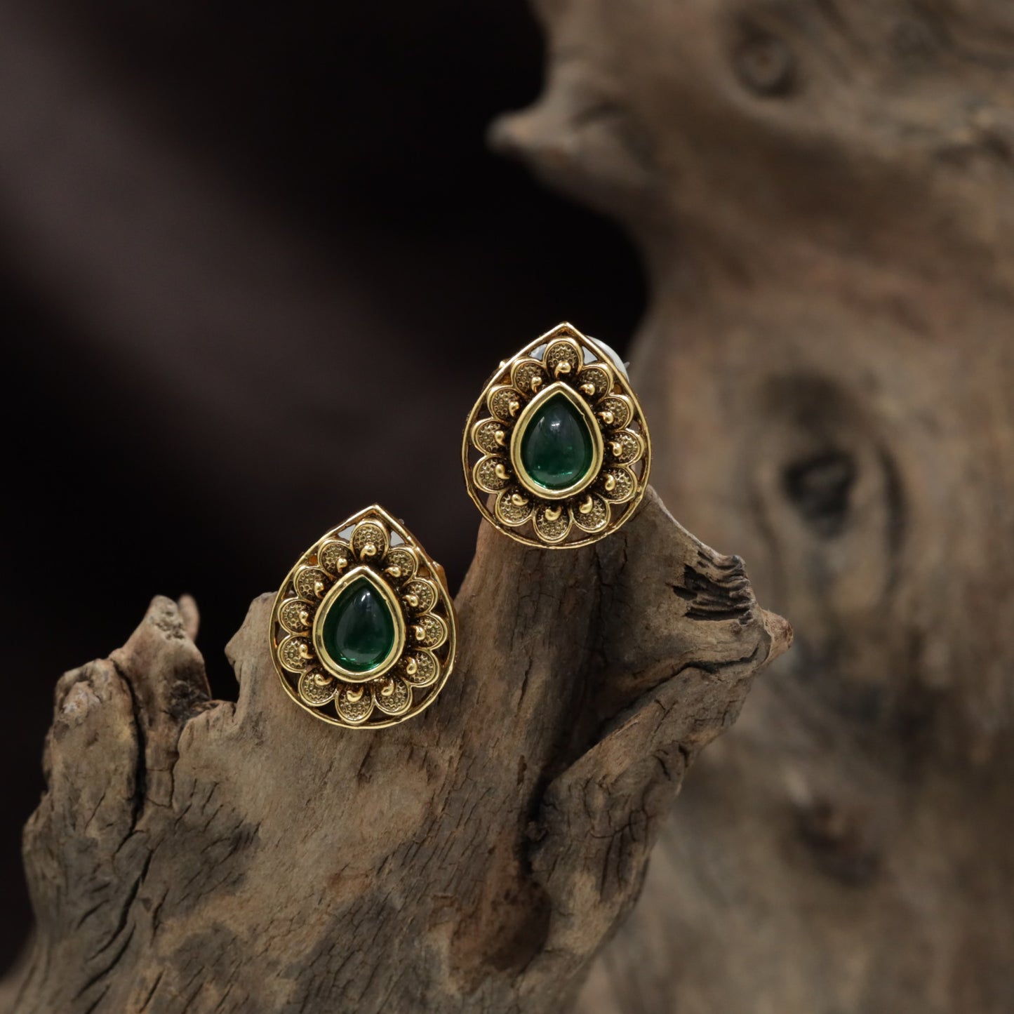 Artisan Teardrop Antique Stud with Intricate Floral Craftsmanship