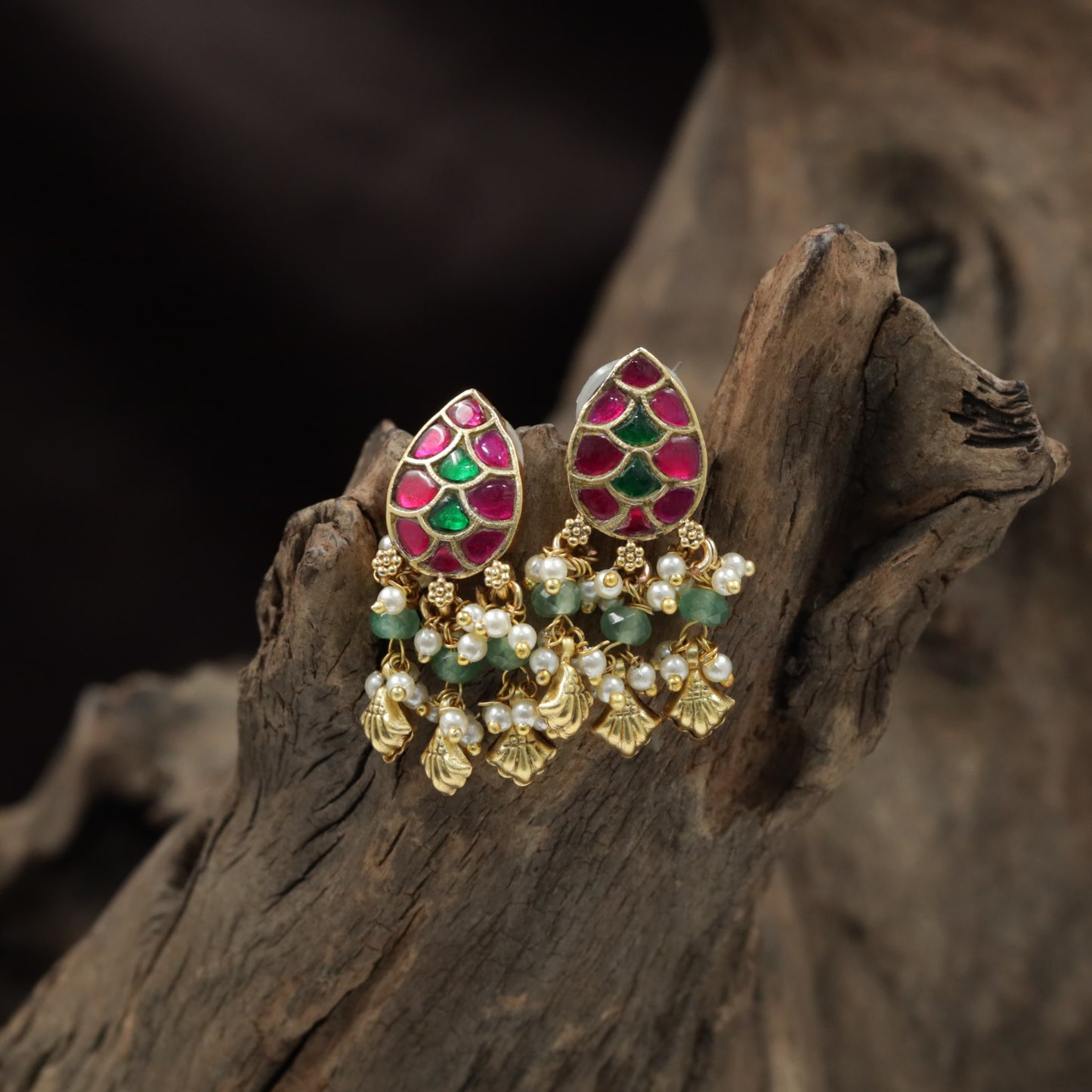 Heritage Teardrop Antique Stud with Pearl Clusters and Hanging Charms