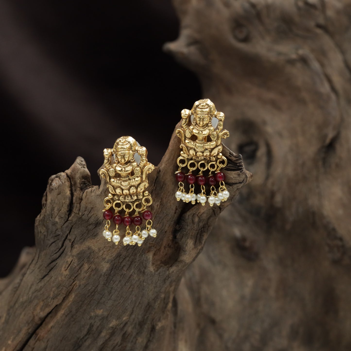 Lakshmi Antique Stud with Pearl Cluster Tassel Fringe