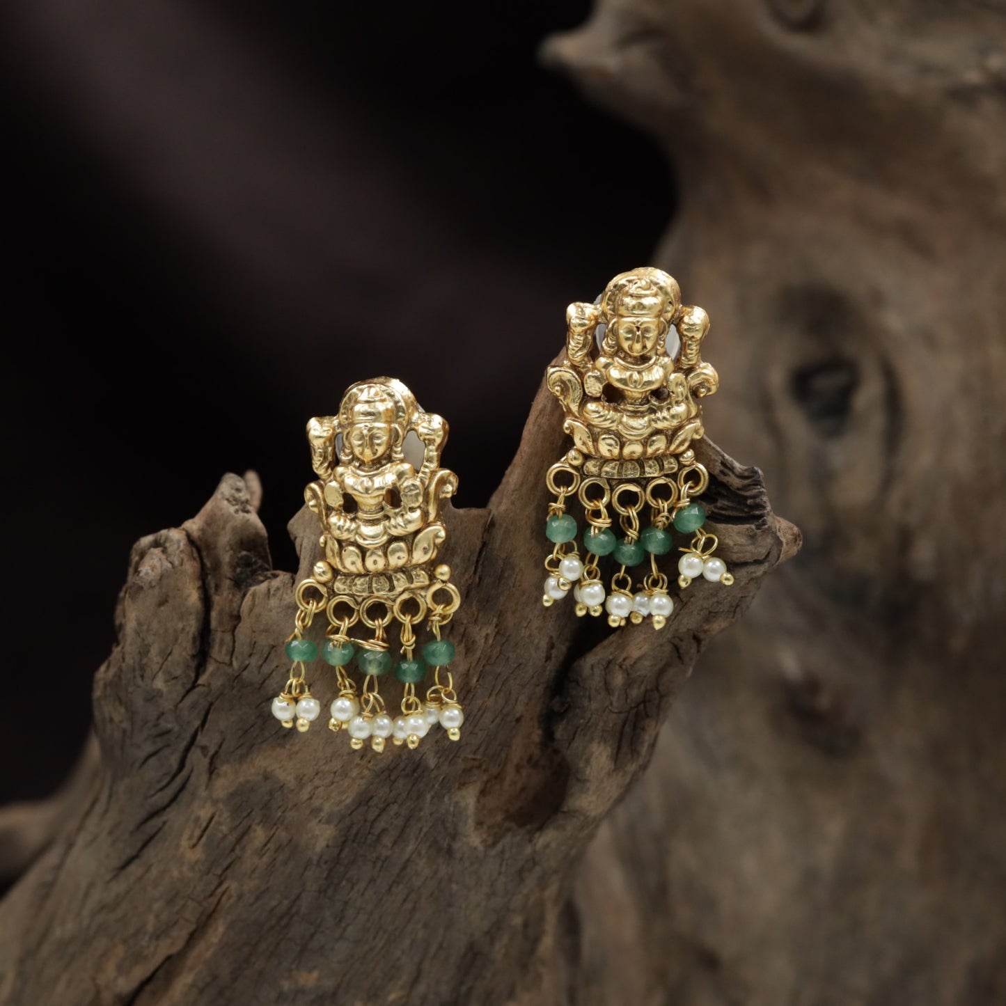 Lakshmi Antique Stud with Pearl Cluster Tassel Fringe