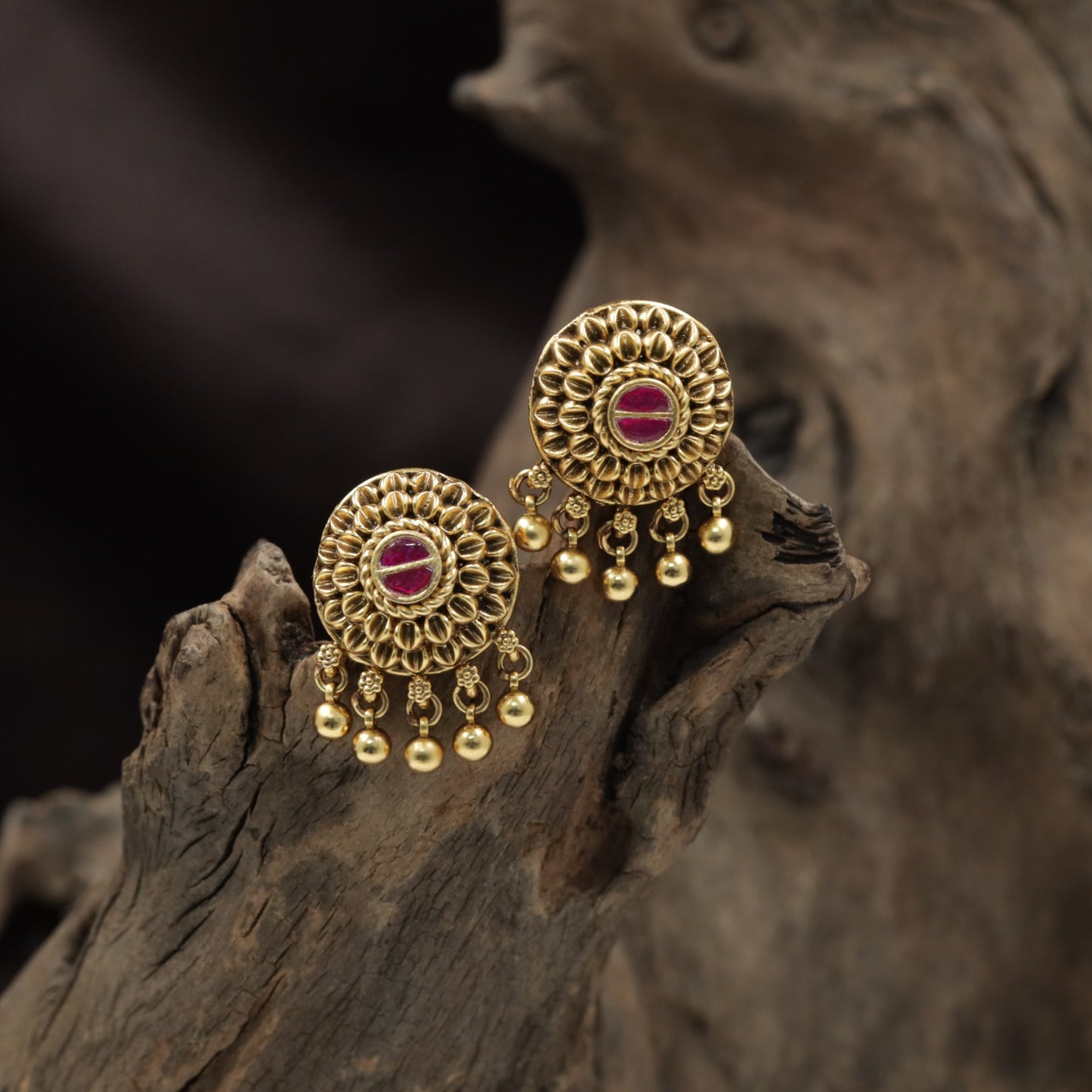 Floral Rosette Antique Stud with Hanging Bead Drops