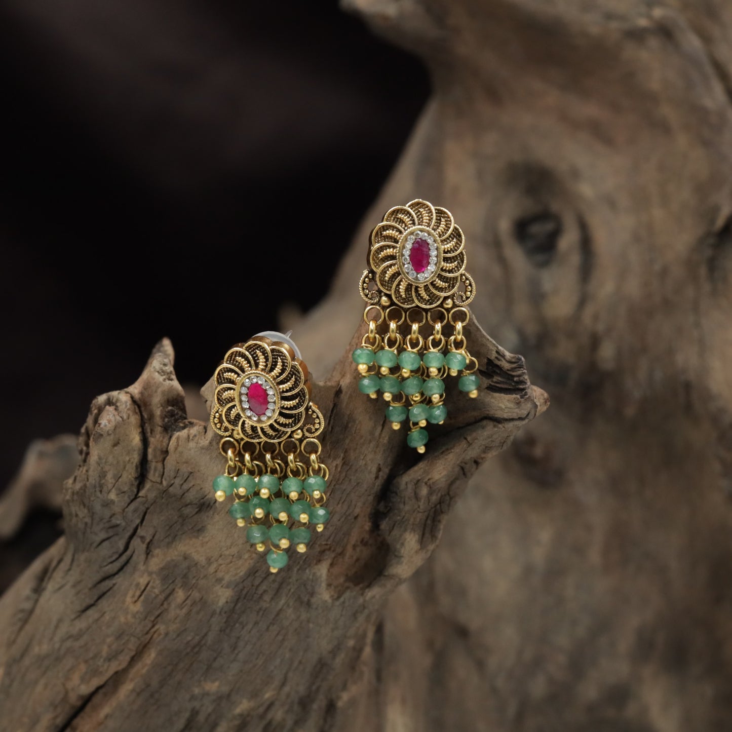 Floral Spiral Antique Stud with Cascading Pearl Tassels