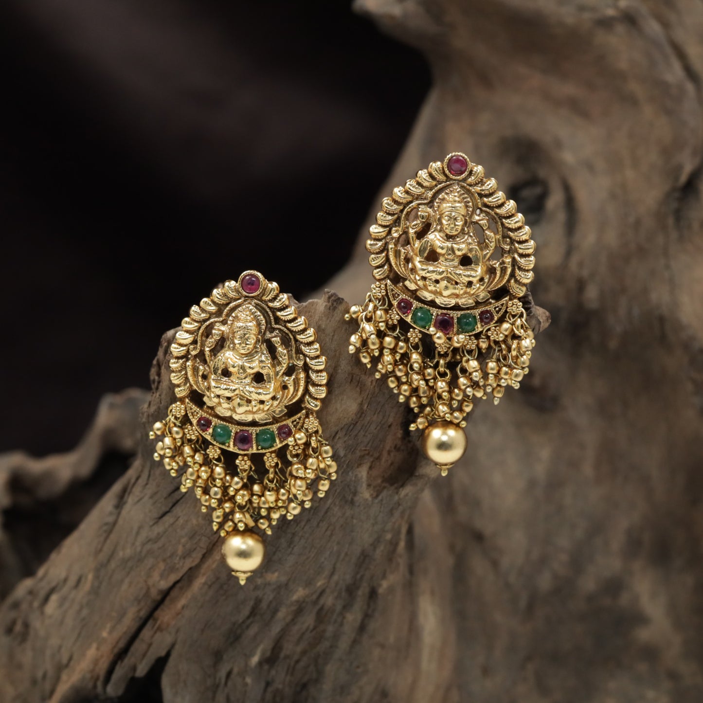 Lakshmi Antique Stud with Pearl Cluster Fringe and Drop Pearl Accent