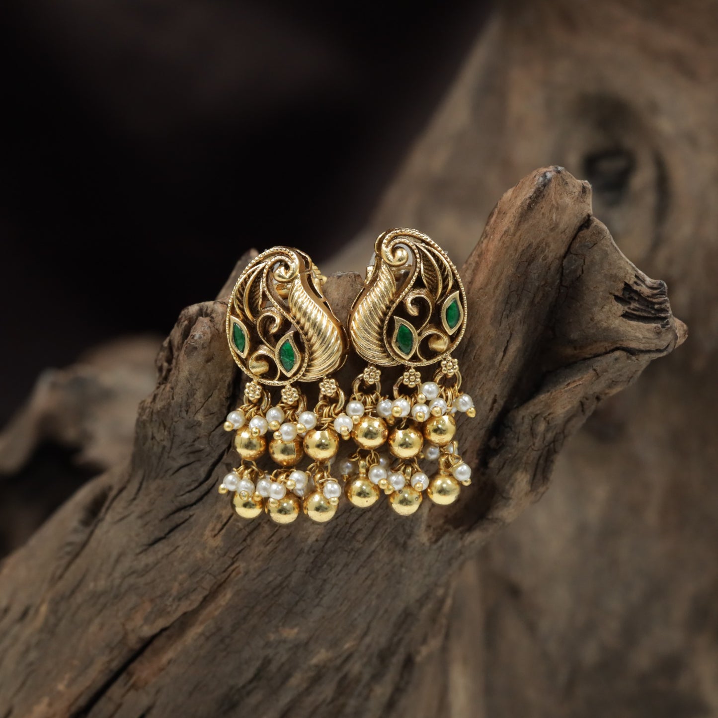 Swan-Inspired Antique Stud with Ornate Scrollwork and Pearl Clusters