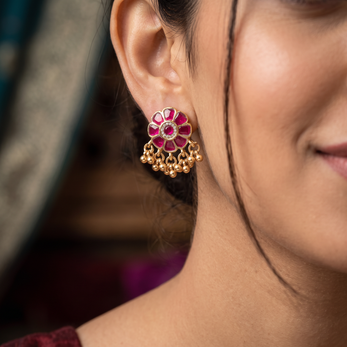 Statement Floral Antique Stud with Intricate Petals