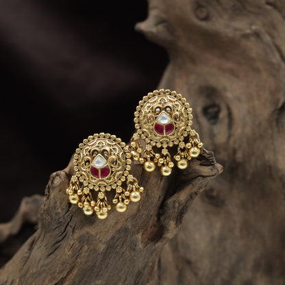 Circular Scrollwork Antique Stud with Ball Drop Fringe
