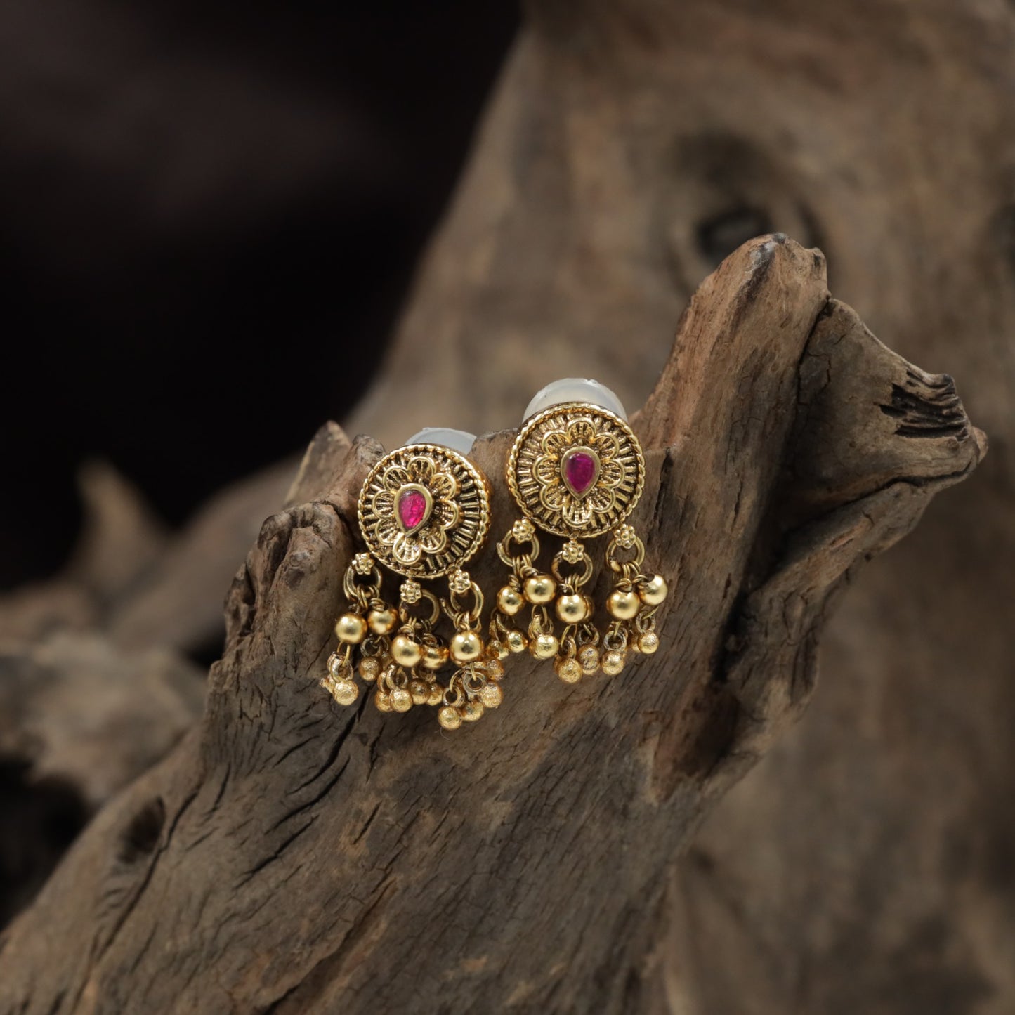 Circular Rosette Antique Stud with Hanging Pearl Drops