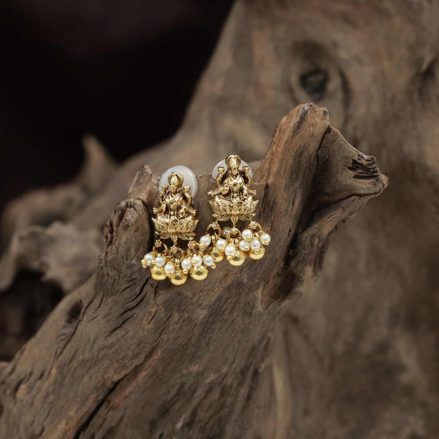 Heritage Lakshmi Antique Stud with Traditional Ball Drop Fringe