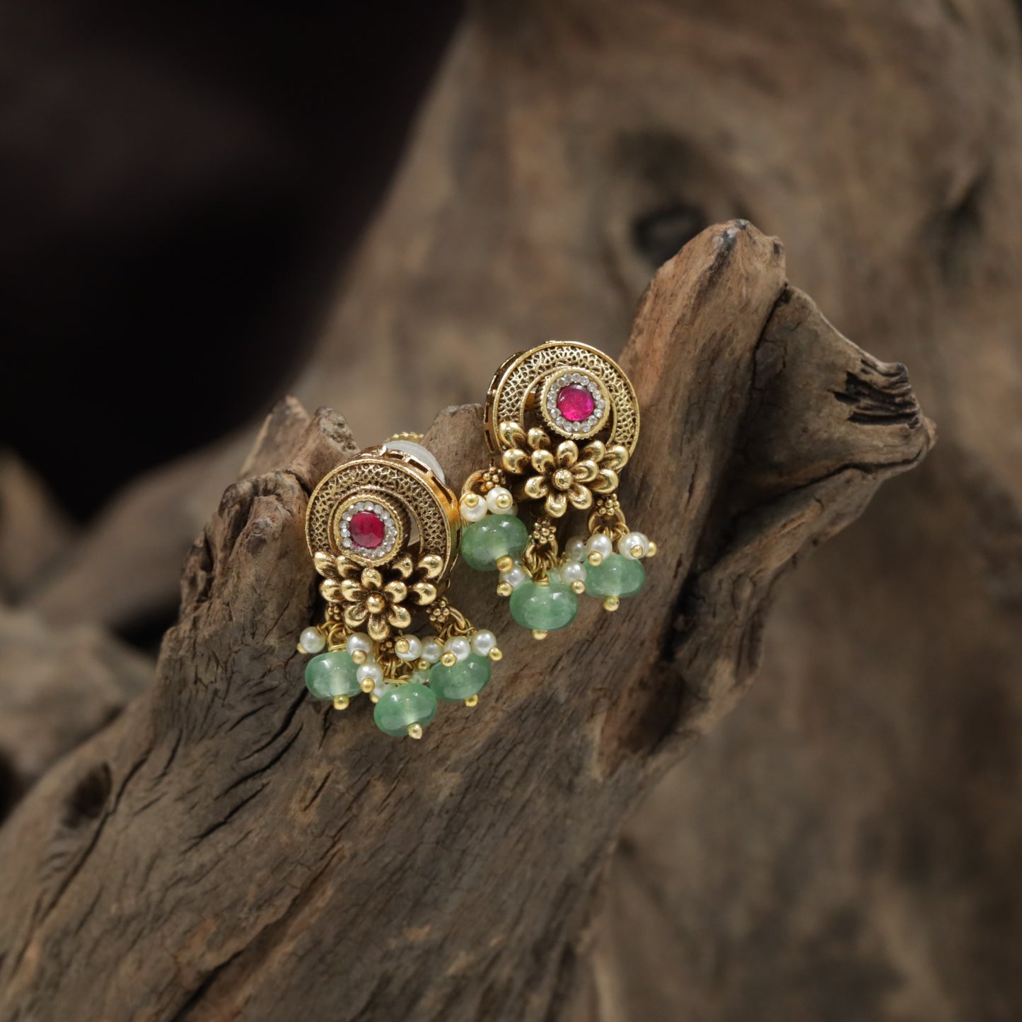 Heritage Floral Antique Stud with Ornamental Blossom Detailing