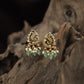 Sculpted Peacock Antique Stud with Elegant Hanging Pearl Clusters