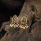 Sculpted Peacock Antique Stud with Elegant Hanging Pearl Clusters