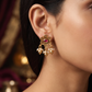 Five-Petal Floral Antique Stud with Bead Accents