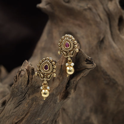 Teardrop Antique Stud with Rosette Border and Pearl Accents