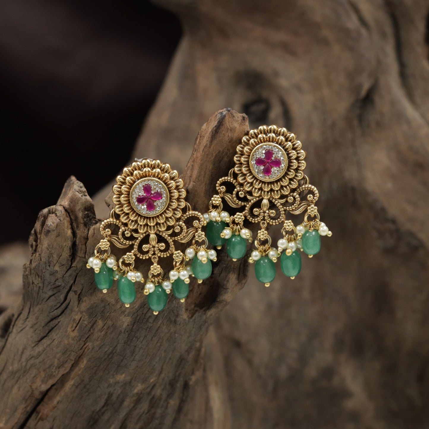 Floral Antique Stud with Ornate Scrollwork Detailing