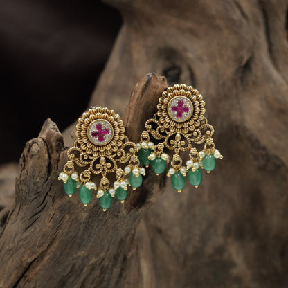 Floral Antique Stud with Ornate Scrollwork Detailing