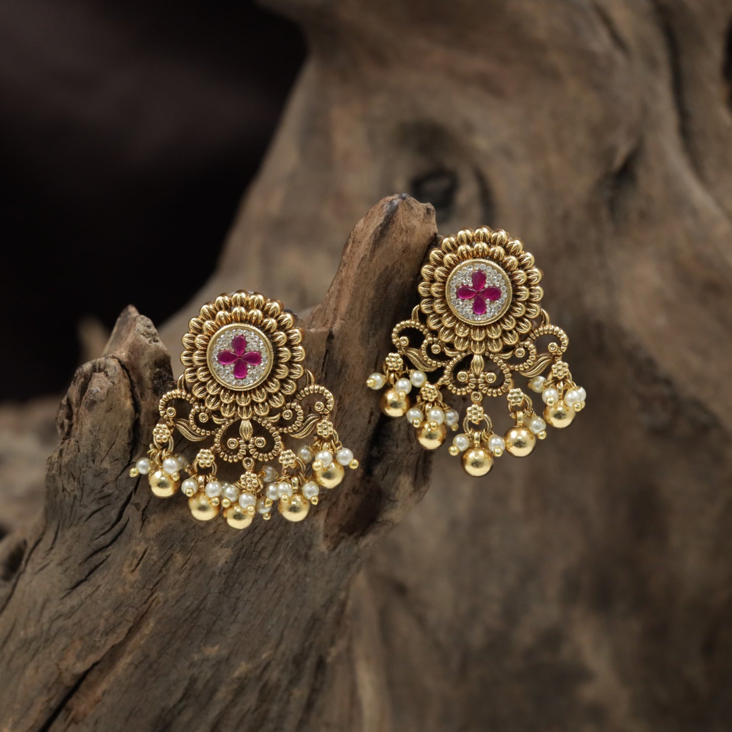 Floral Antique Stud with Ornate Scrollwork Detailing