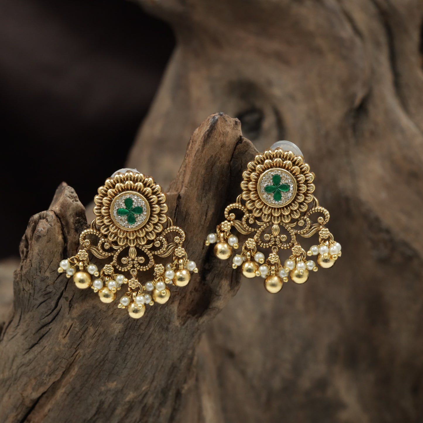 Floral Antique Stud with Ornate Scrollwork Detailing