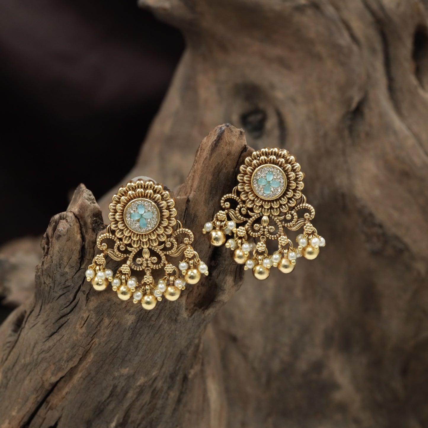 Floral Antique Stud with Ornate Scrollwork Detailing