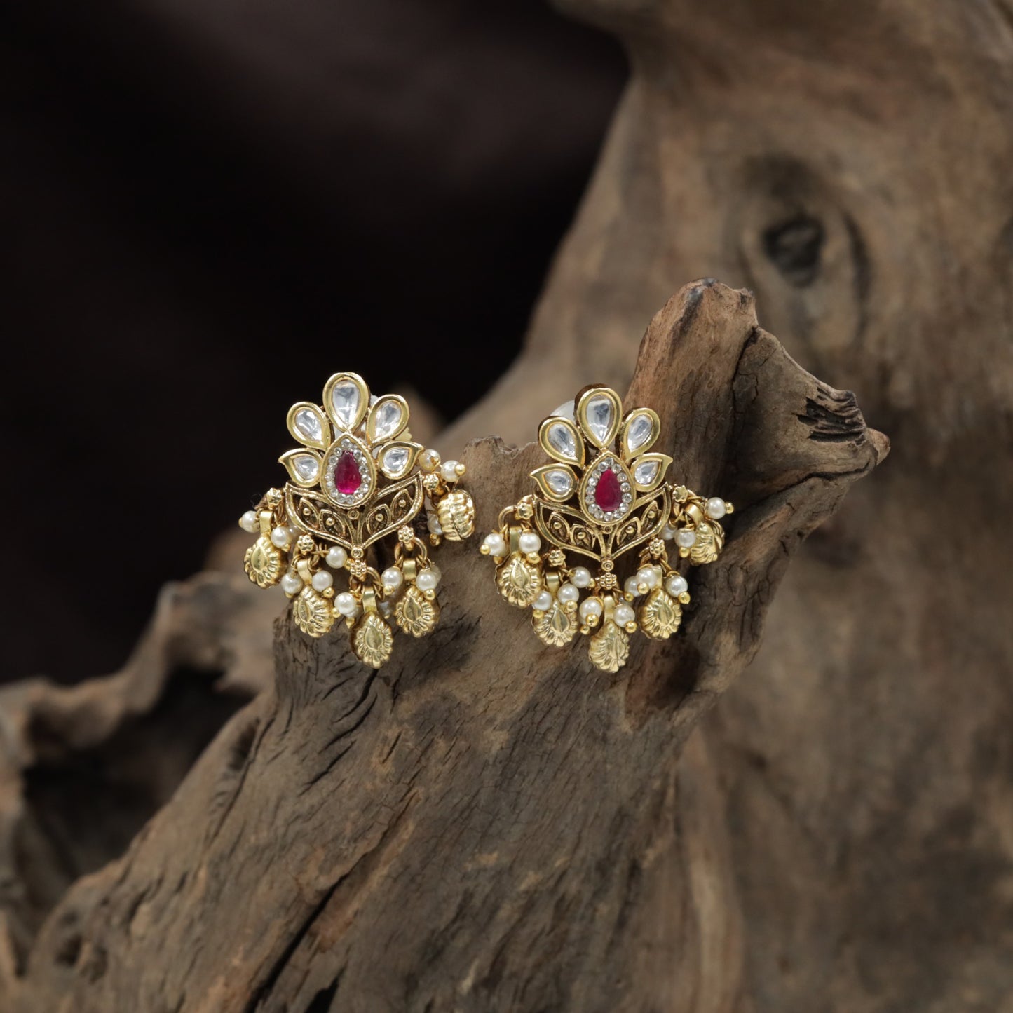 Antique Stud with Lotus Bloom Design and Pearl Clusters
