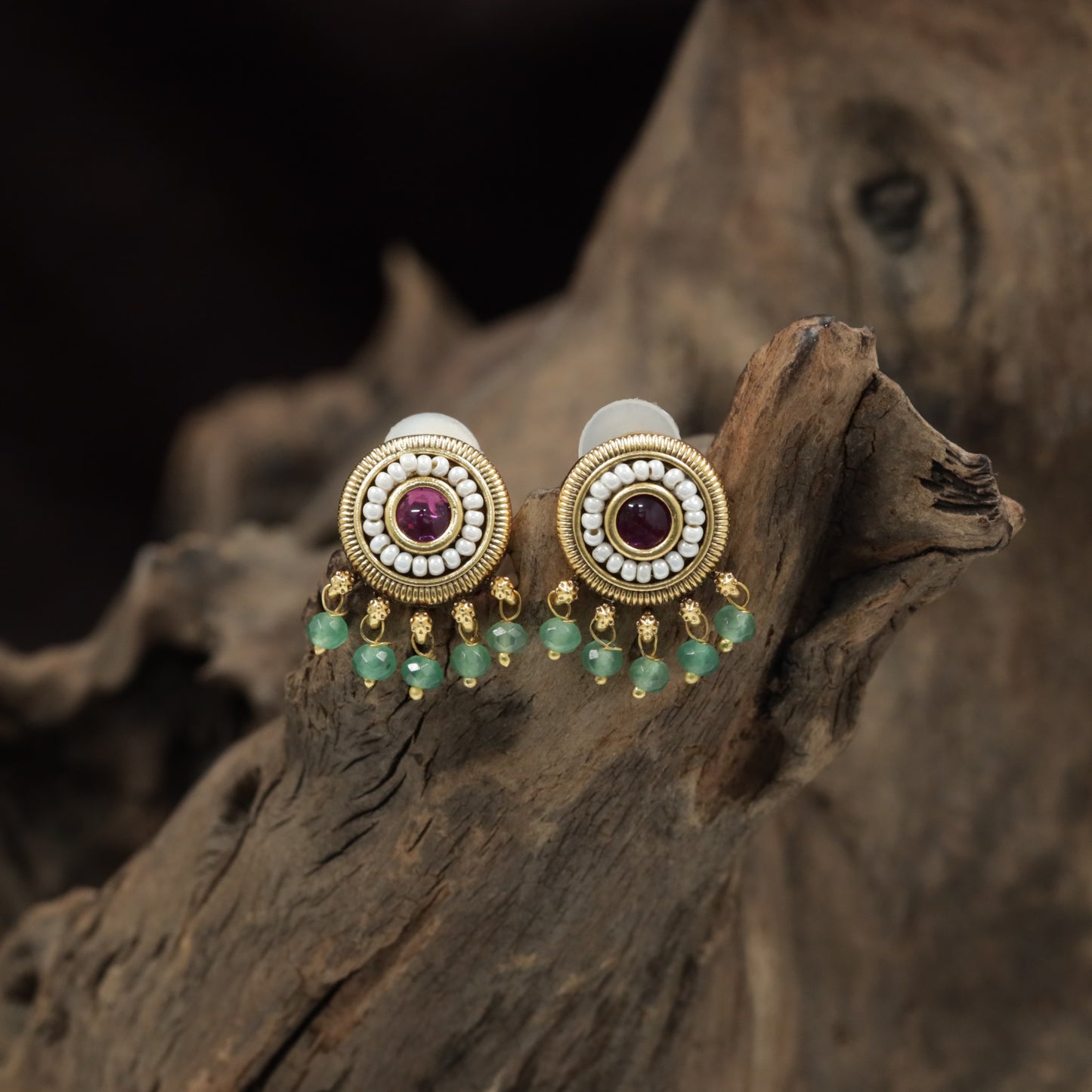 Antique Stud with Intricate Pearl Border and Beaded Fringe