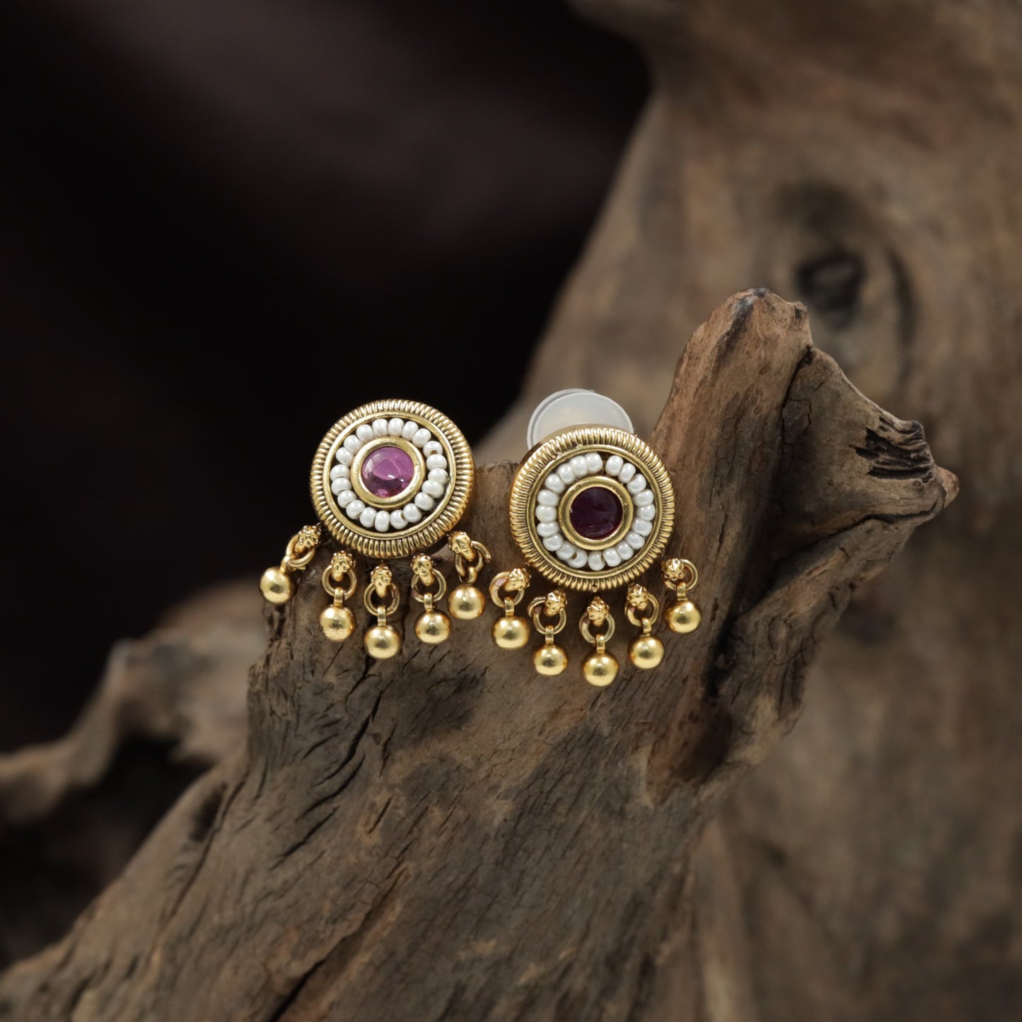Antique Stud with Intricate Pearl Border and Beaded Fringe