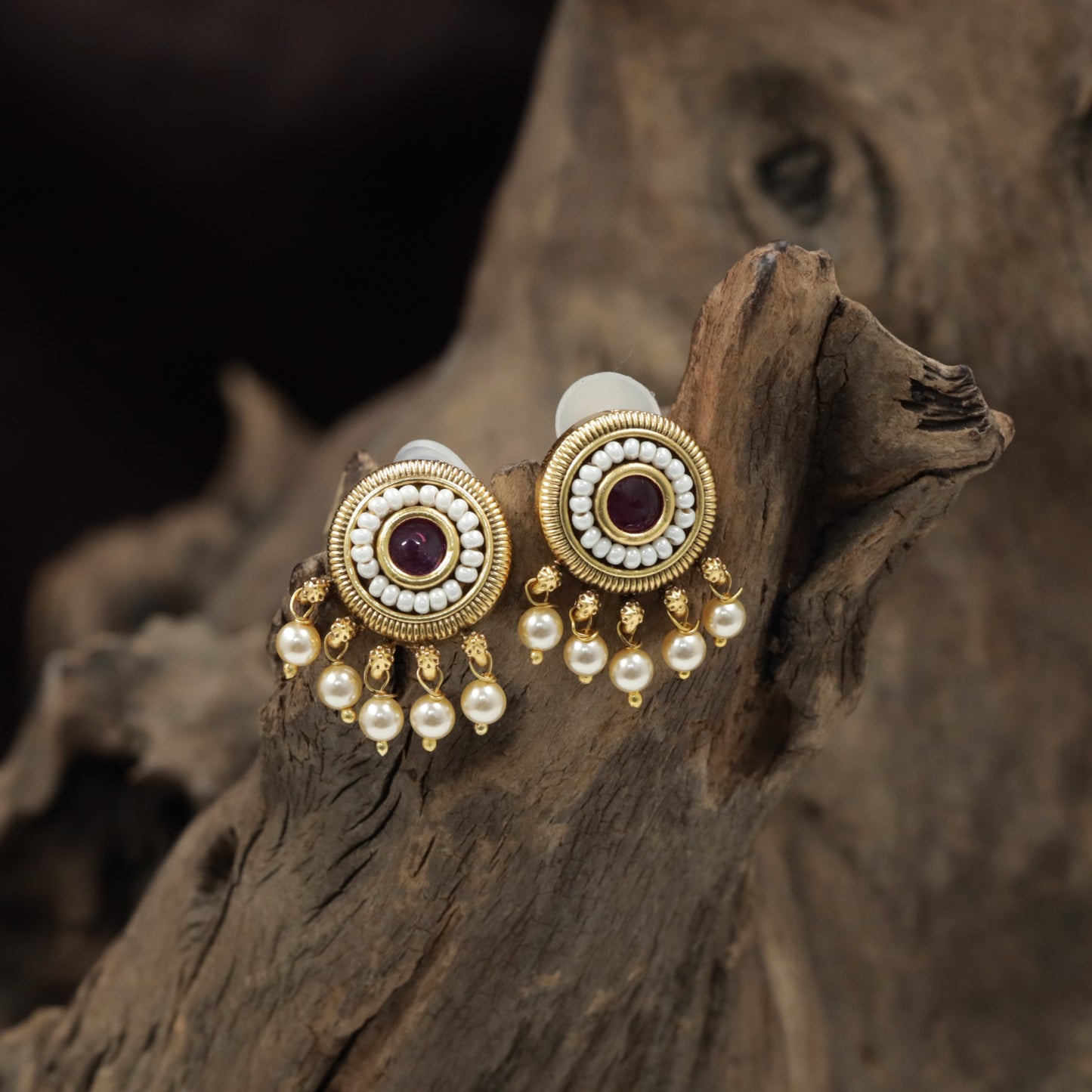 Antique Stud with Intricate Pearl Border and Beaded Fringe