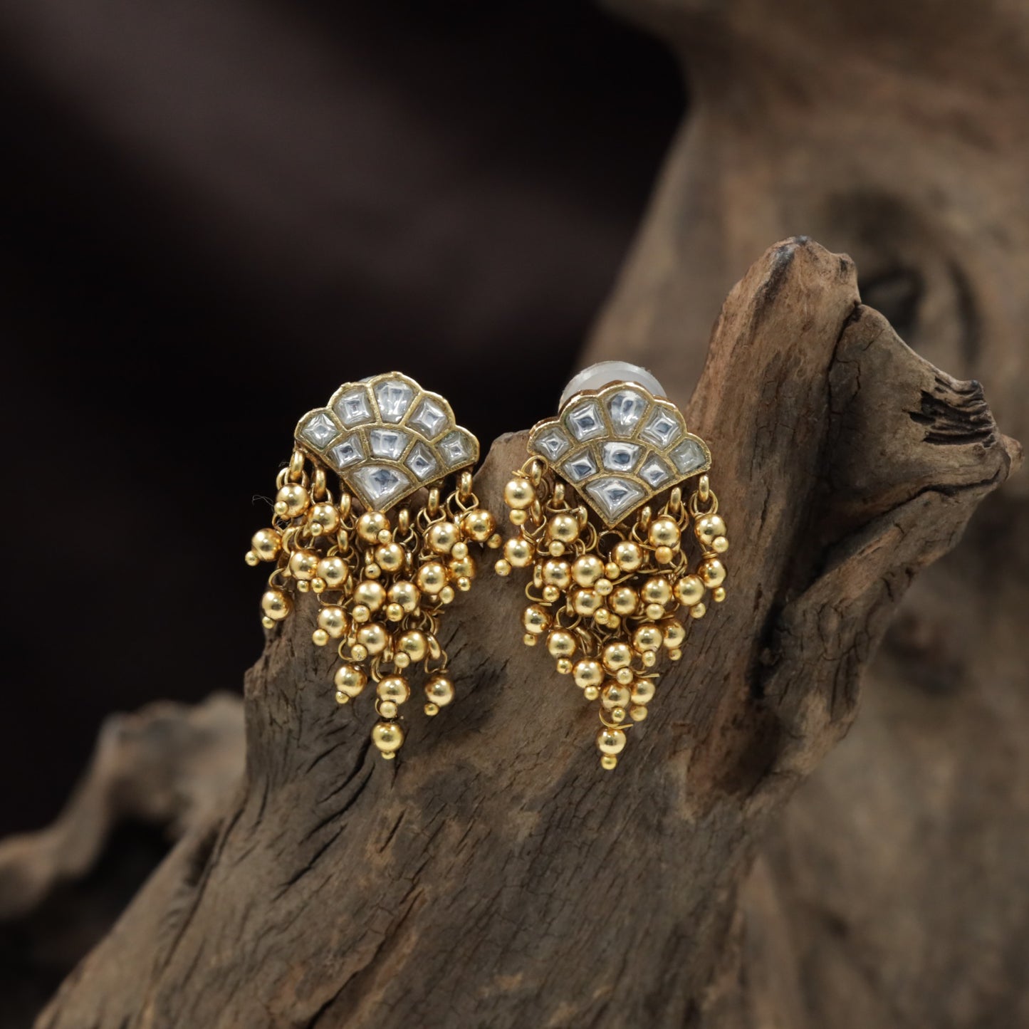 Traditional Antique Stud with Layered Fanwork and Bead Fringe