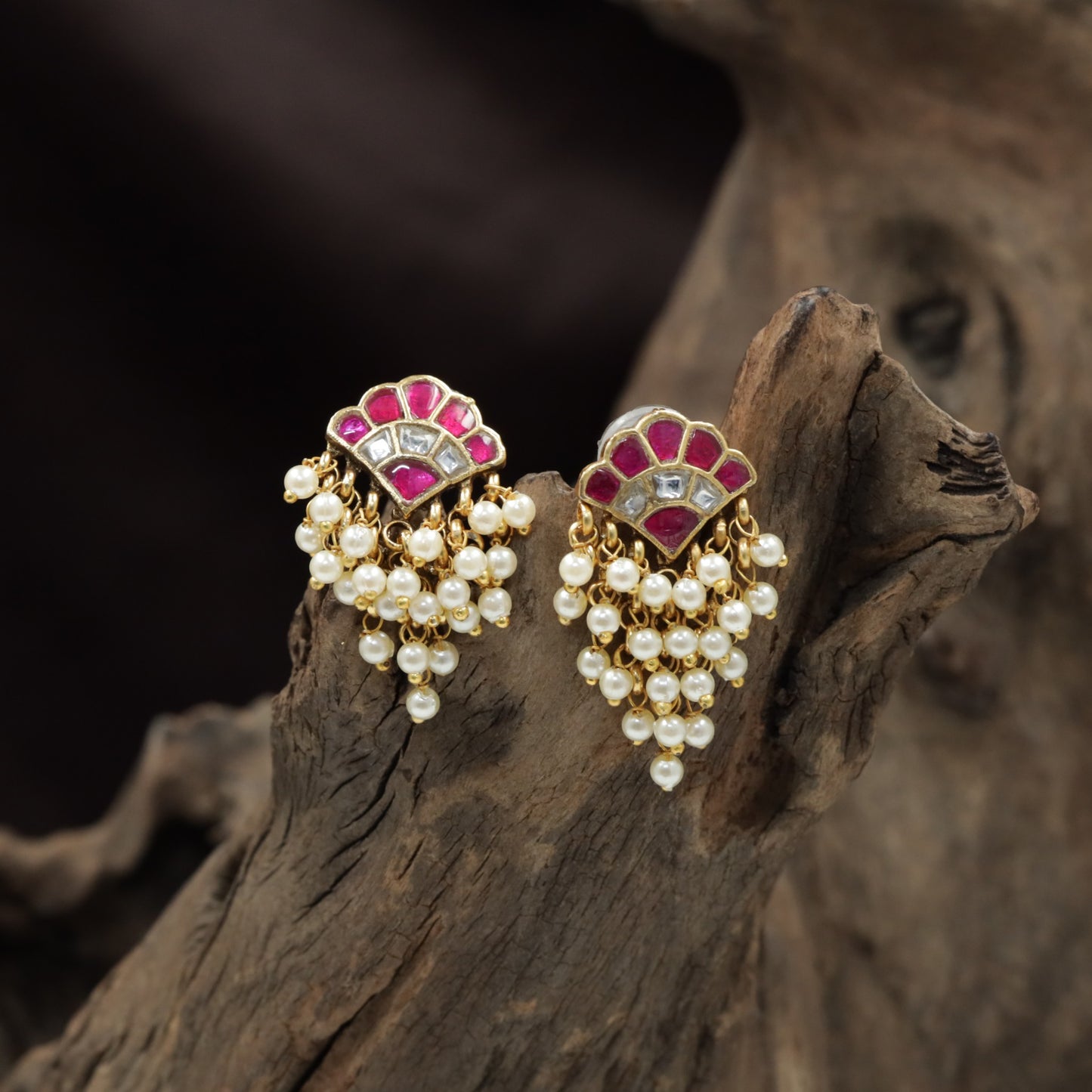 Traditional Antique Stud with Layered Fanwork and Bead Fringe