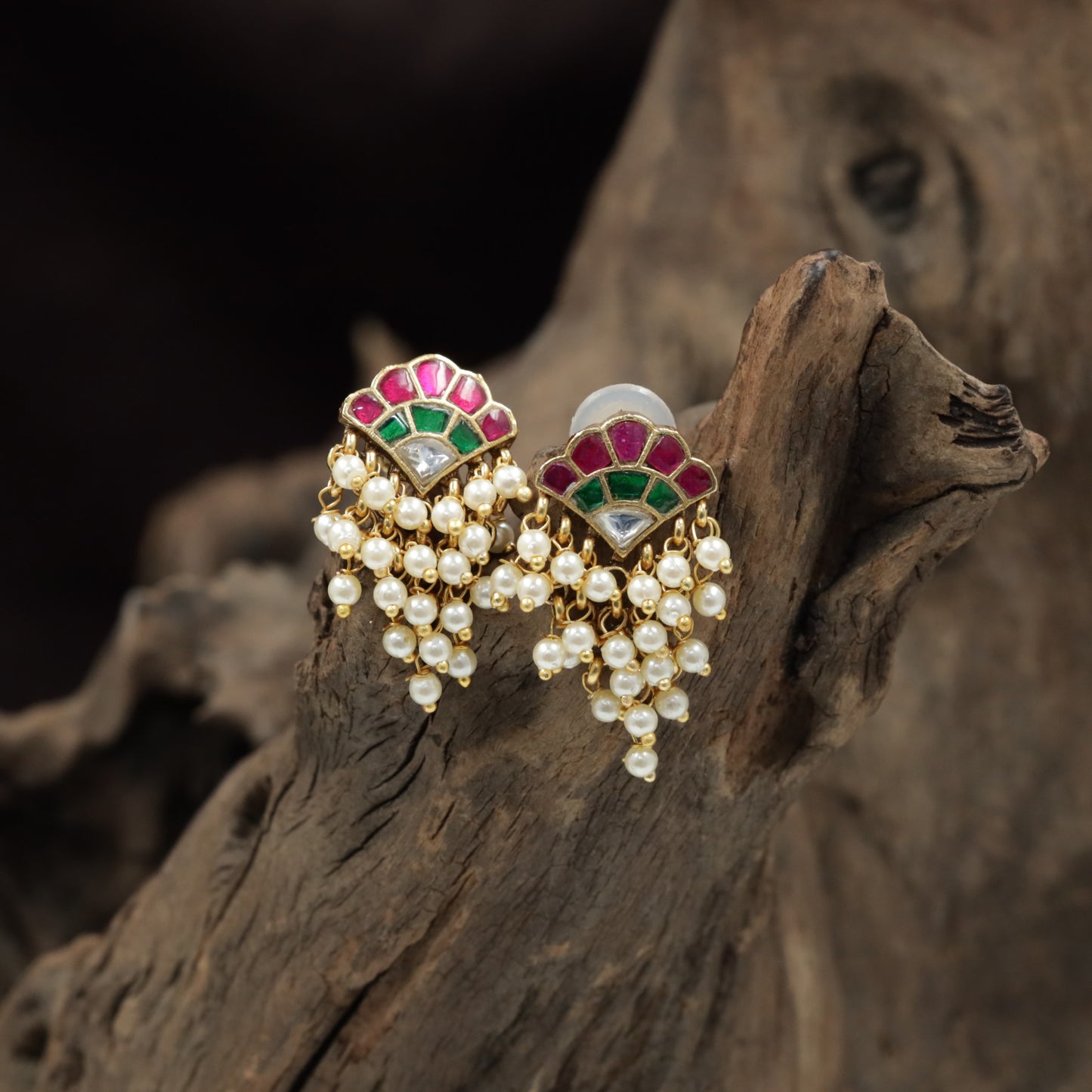 Traditional Antique Stud with Layered Fanwork and Bead Fringe