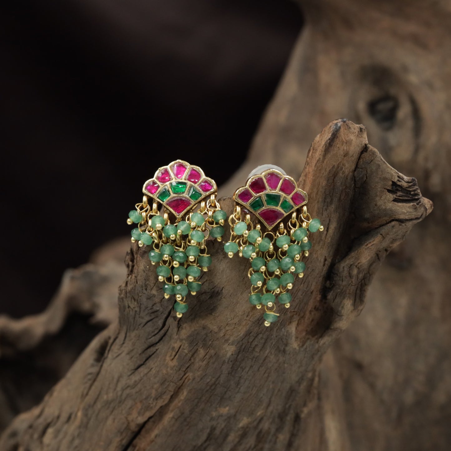 Traditional Antique Stud with Layered Fanwork and Bead Fringe