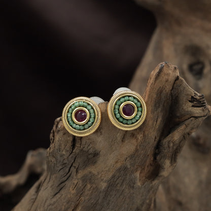 Circular Halo Antique Stud with Beaded Border Detailing