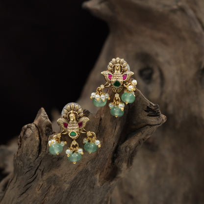 Classic Peacock Antique Stud With Traditional Drop Accents