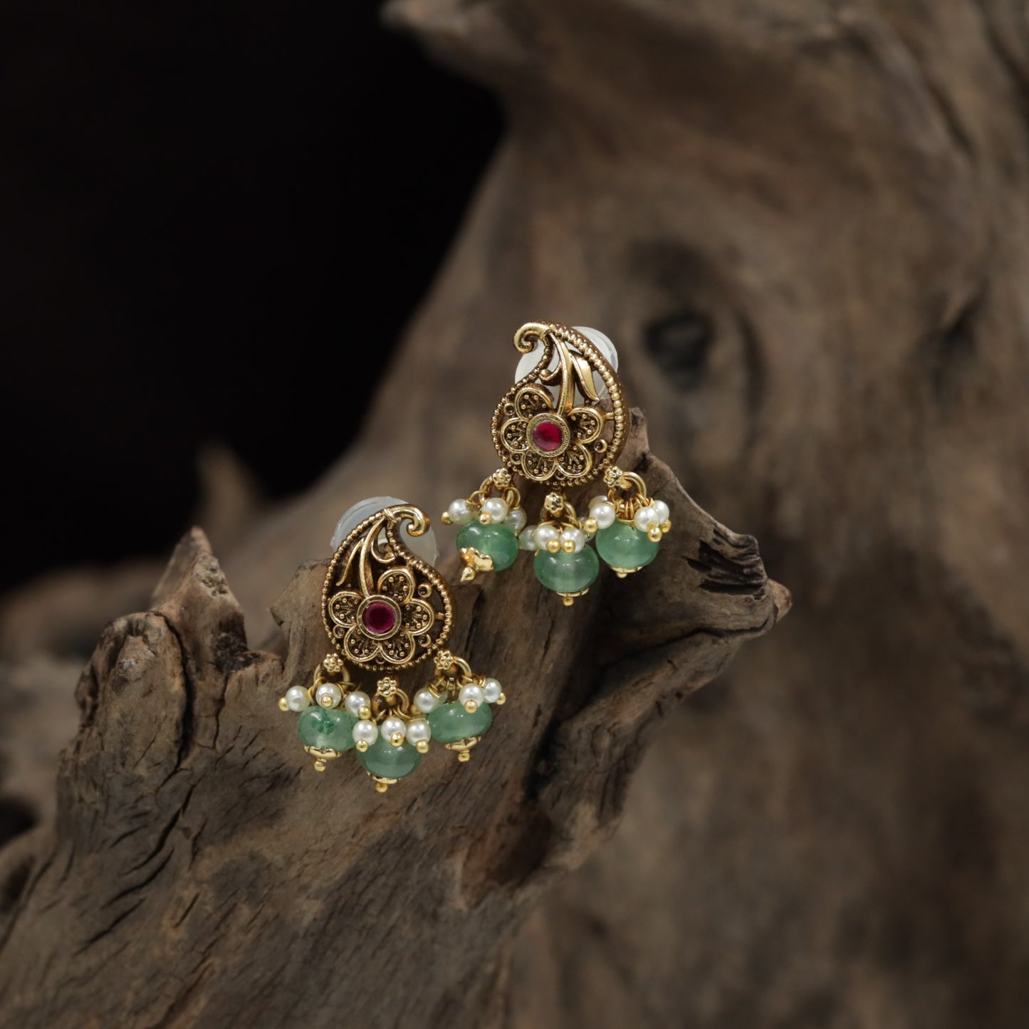 Royal Inspired Paisley Stud With Floral Core And Drops