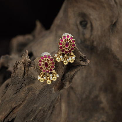 Premium Floral Stud With Radiant Petal Frame And Drops