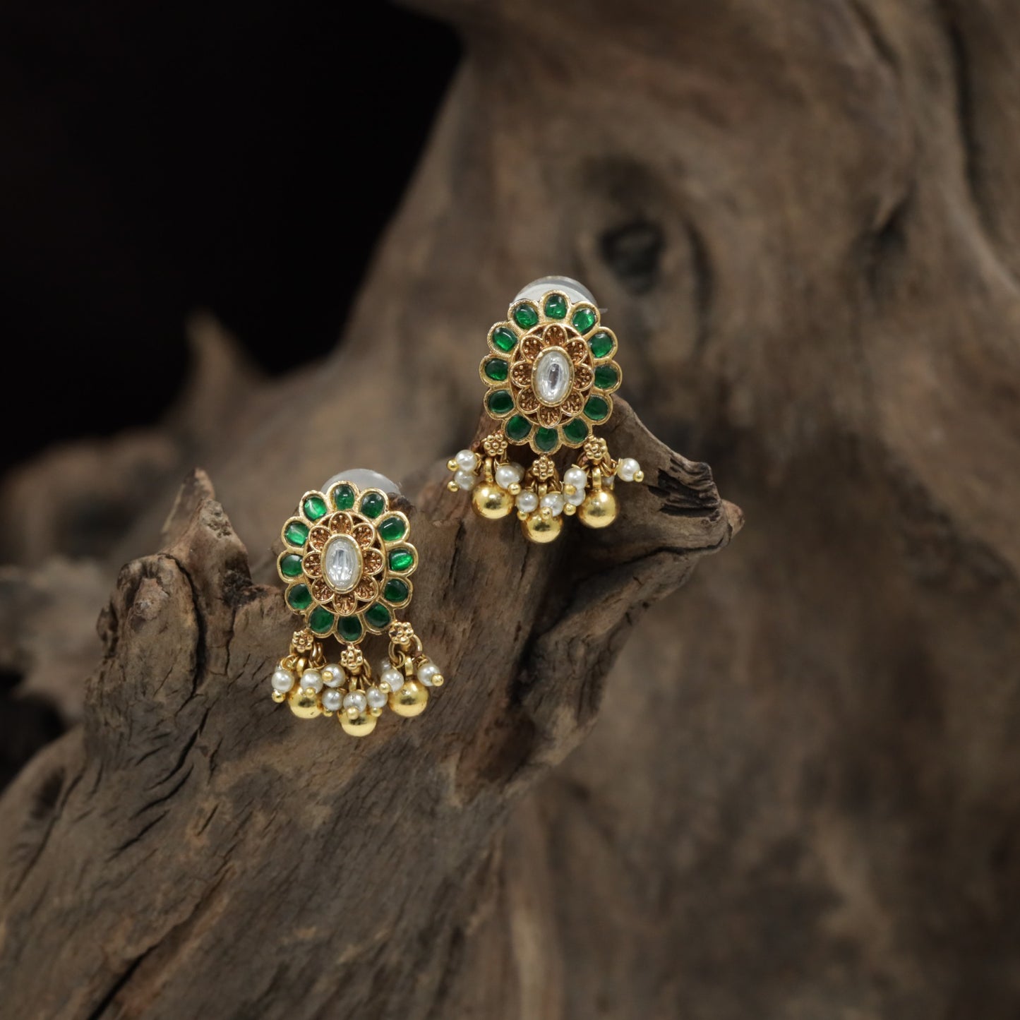 Premium Floral Stud With Radiant Petal Frame And Drops