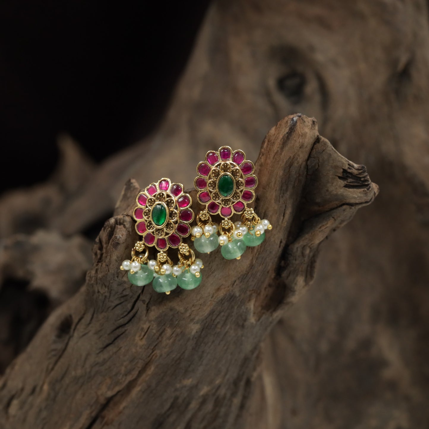 Premium Floral Stud With Radiant Petal Frame And Drops