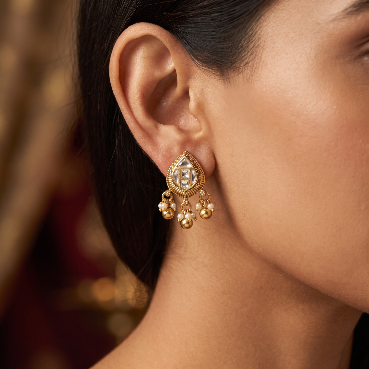 Statement Teardrop Antique Stud With Structured Craft Detail