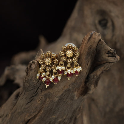 Heritage Rosette Stud With Intricate Petal And Drop Design