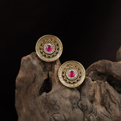 Royal Inspired Circular Stud With Layered Rosette Pattern