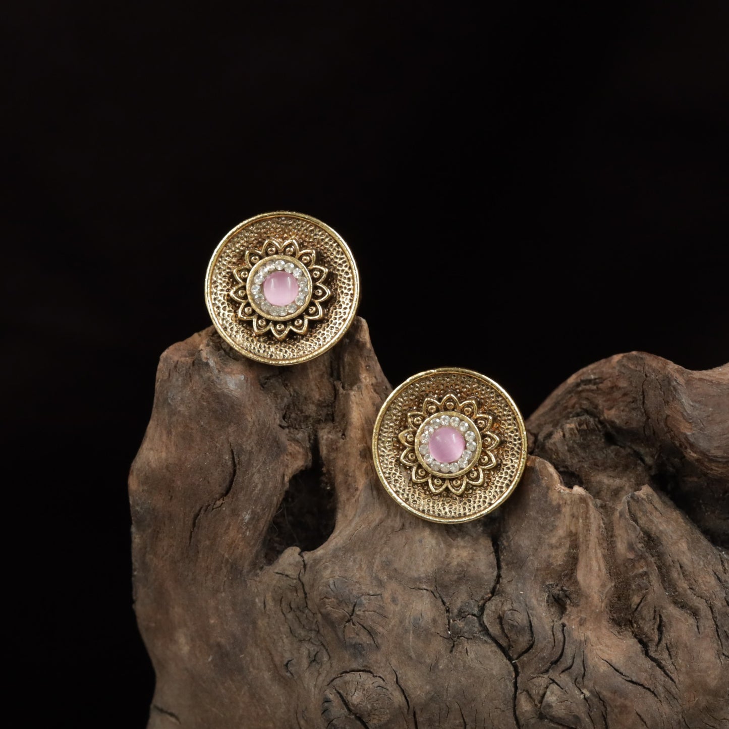 Royal Inspired Circular Stud With Layered Rosette Pattern