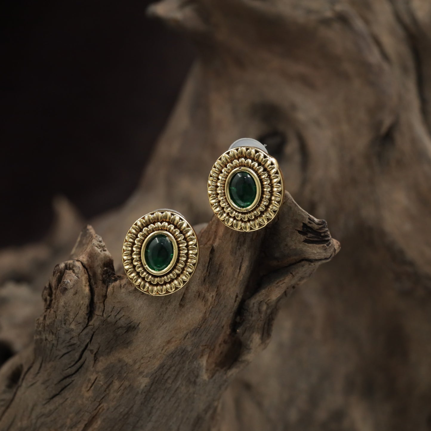 Antique Oval Medallion Stud With Beaded Halo And Raised Center