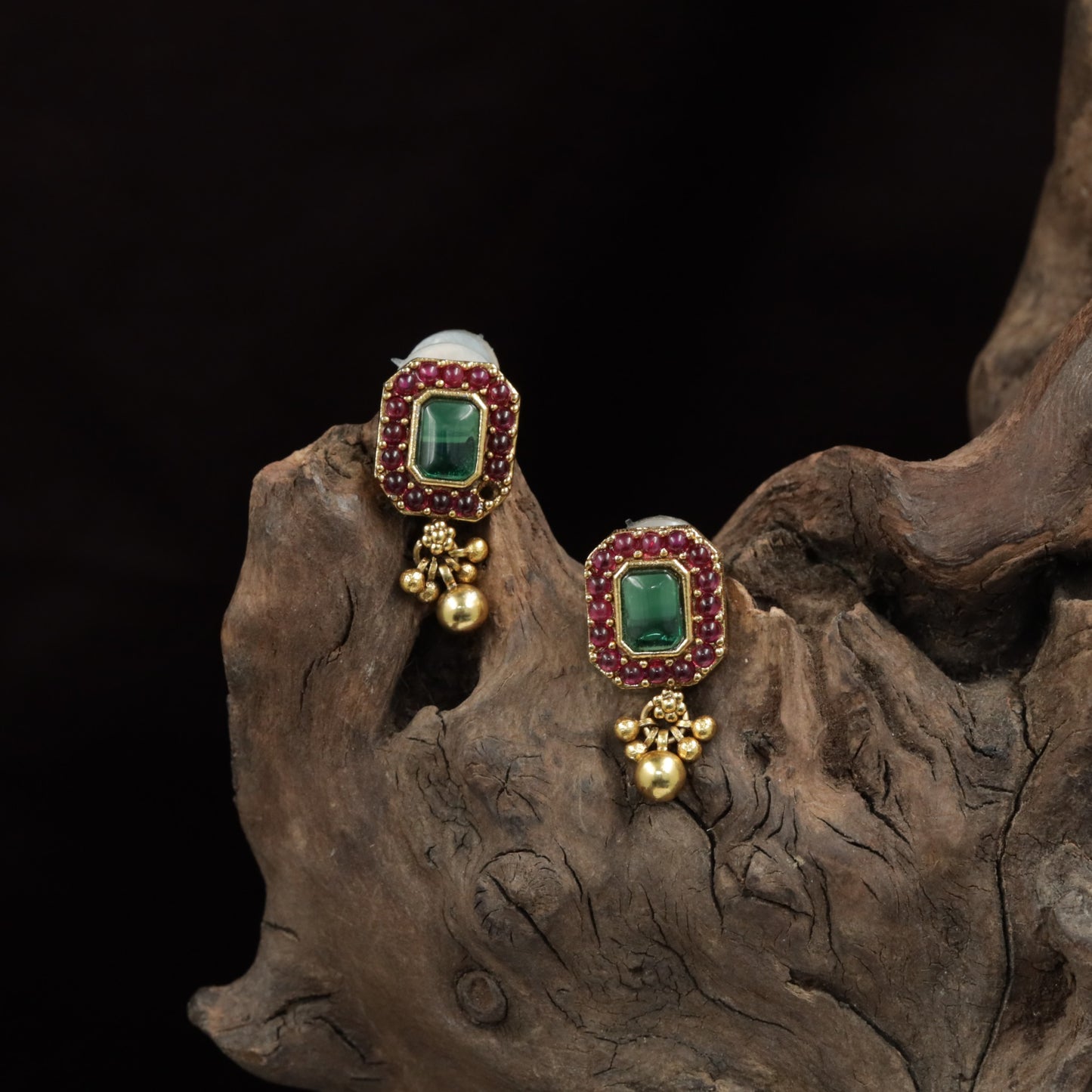 Antique Octagon Stud With Halo Frame And Drop Accent