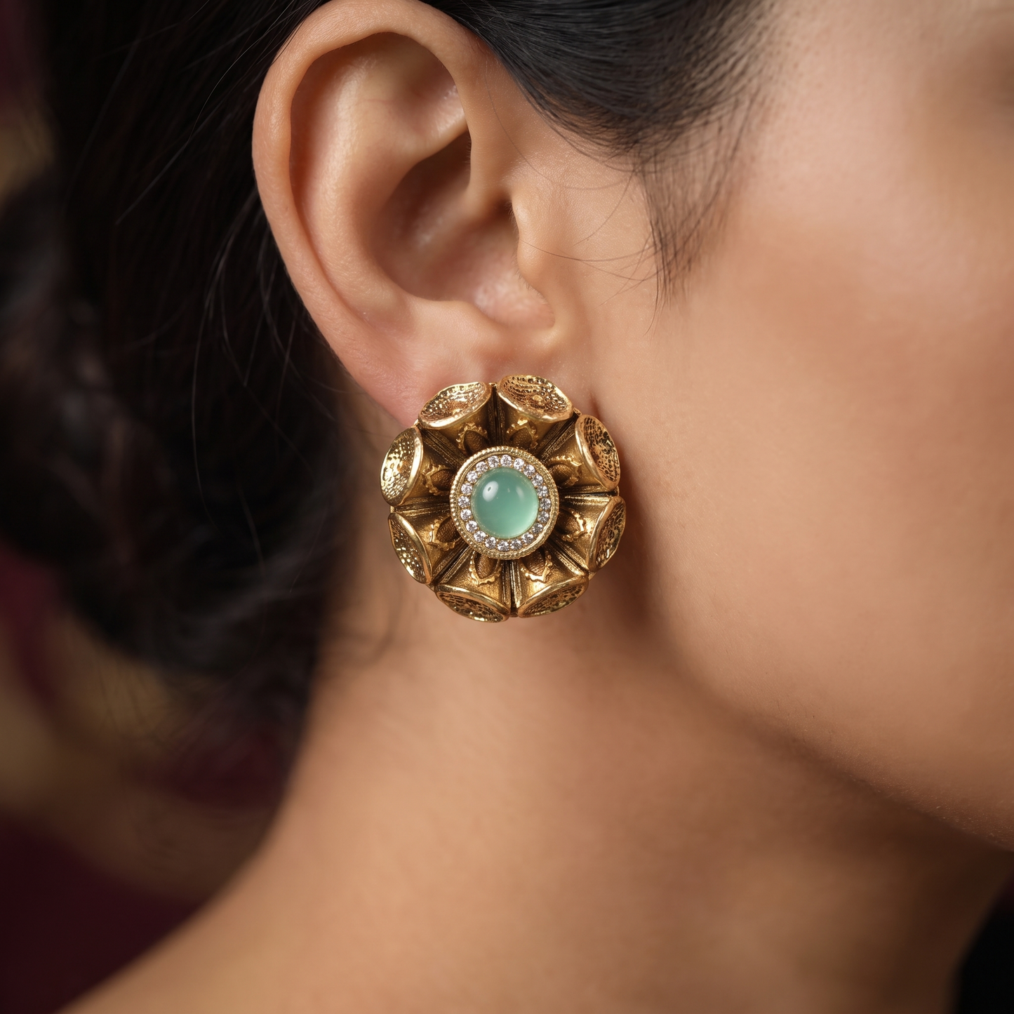 Classic Floral Stud With Layered Petal Geometry And Core Detail