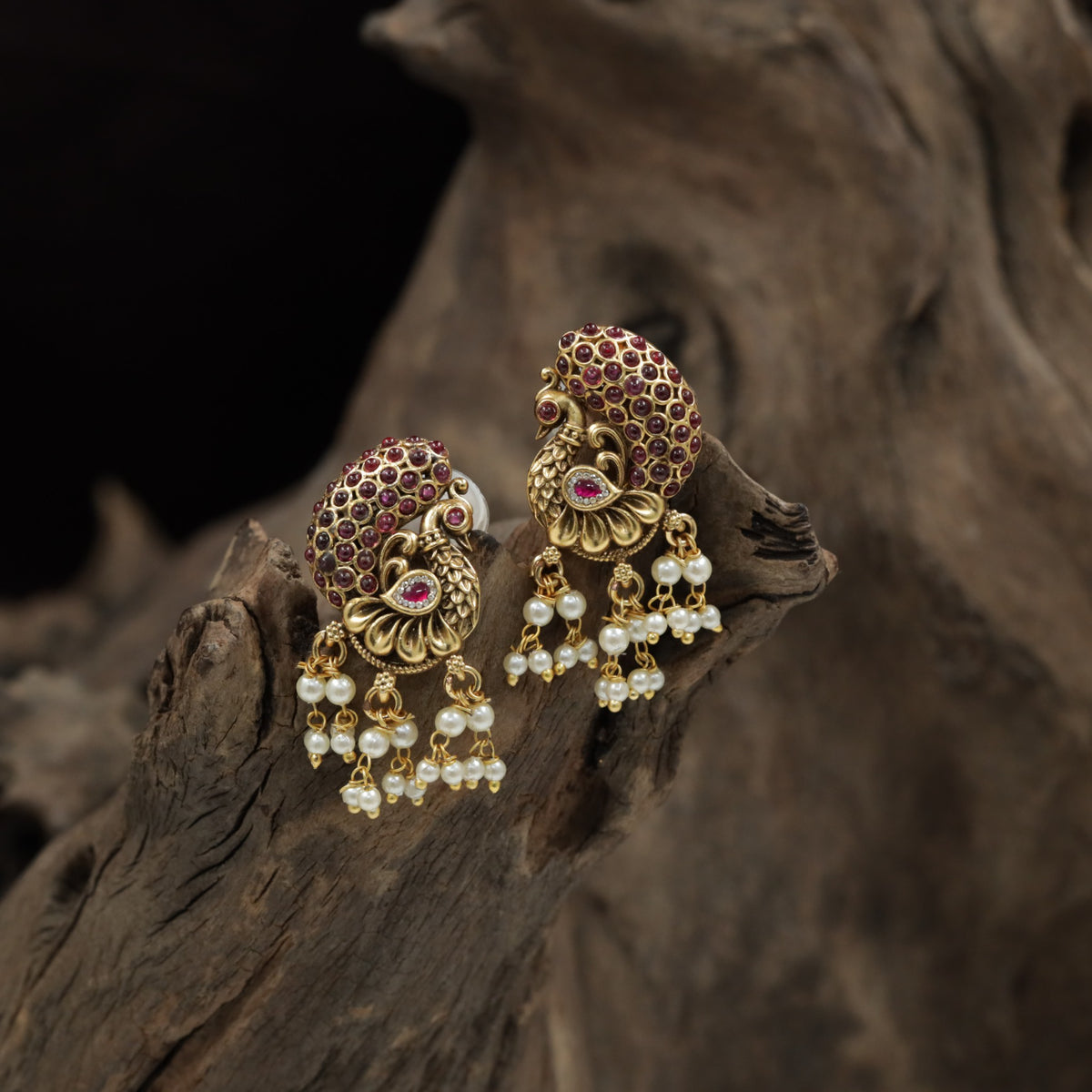 Peacock Antique Stud with Cluster Drops